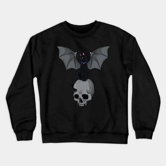 Gothic cat with wings on skull - Goth Crewneck Sweatshirt by Modern Medieval Design